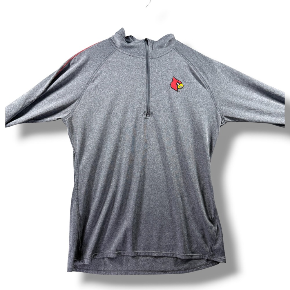 Louisville Cardinals NCAA Quarter Zip Pullover Gray Red Stripe Women Large L